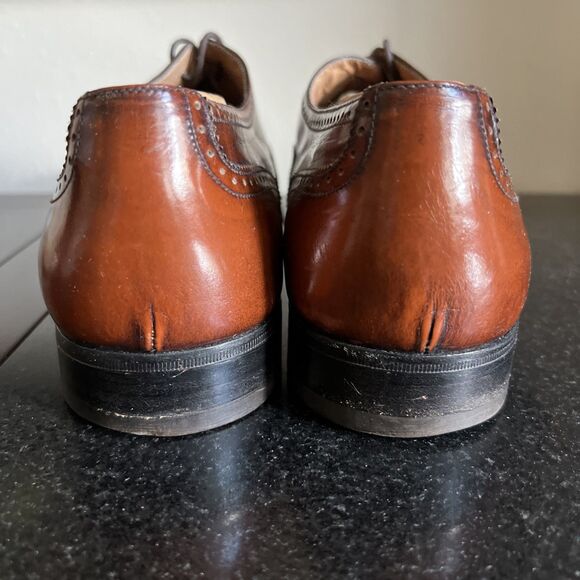 SALVATORE FERRAGAMO Men's Wingtip Oxford Leather Shoes 11 B Cognac Brown Italy - Picture 7 of 16